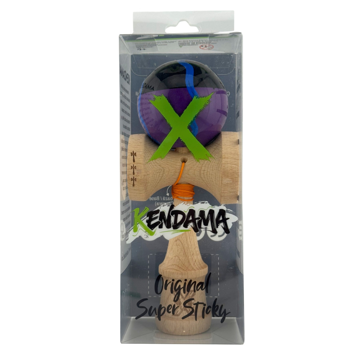 Kendama X Originala, Profesionala, Flippy, Big Cups V2, Super Sticky Cupe Mari, Rulment Metalic cu Ata 55 cm, Negru Mov cu Linii [4]