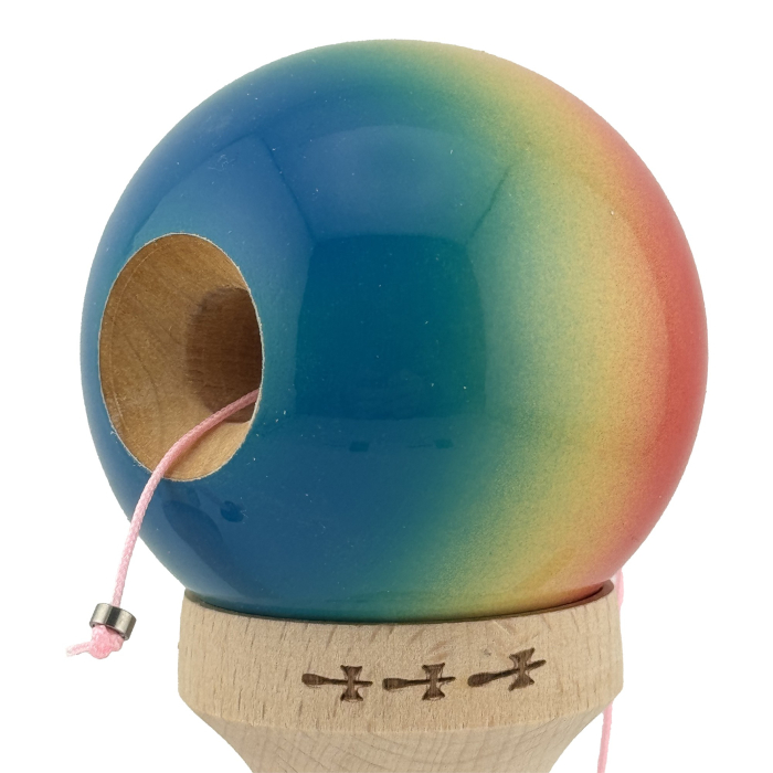 Kendama X Originala, Profesionala, Flippy, Big Cups V2, Super Sticky Cupe Mari, Rulment Metalic cu Ata 55 cm, Rosu/Galben/Albastru [5]