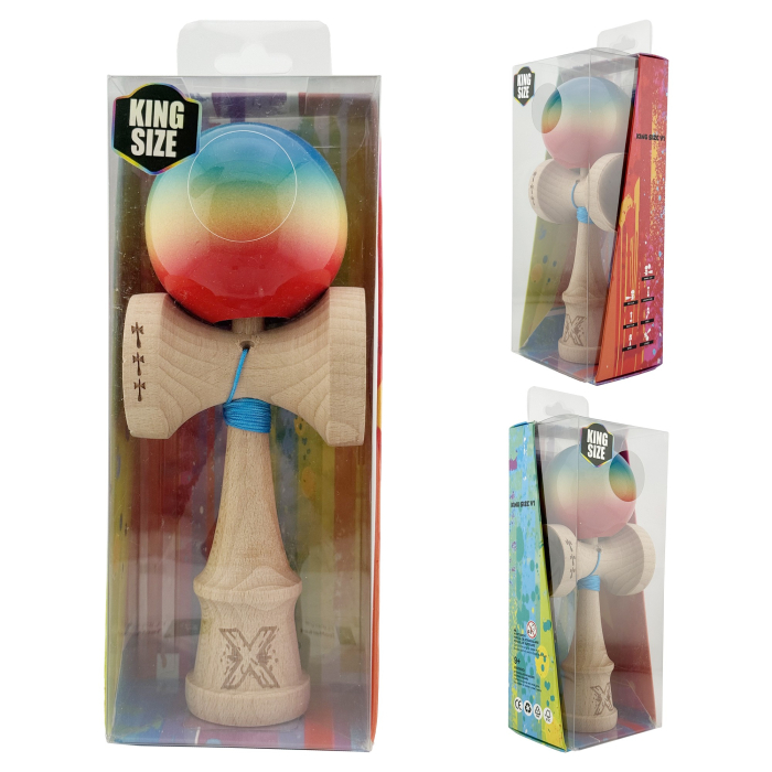 Kendama X Originala, Profesionala, Flippy, Big Cups V2, Super Sticky Cupe Mari, Rulment Metalic cu Ata 55 cm, Rosu/Galben/Albastru [10]