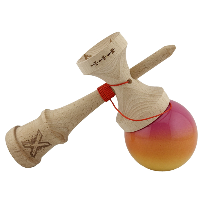 Kendama X Originala, Profesionala, Flippy, Big Cups V2, Super Sticky Cupe Mari, Rulment Metalic cu Ata 55 cm, Roz/Portocaliu/Galben [4]