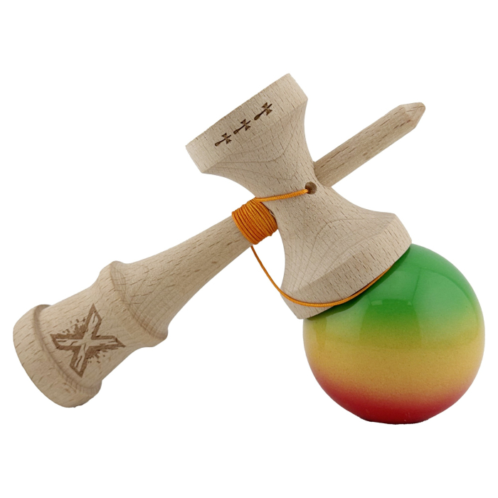 Kendama X Originala, Profesionala, Flippy, Big Cups V2, Super Sticky Cupe Mari, Rulment Metalic cu Ata 55 cm, Verde/Galben/Rosu [4]