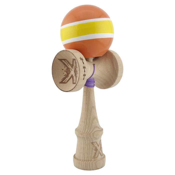Kendama X Originala, Profesionala, Flippy, Big Cups V2, Super Sticky Legendary Cupe Mari, Rulment Metalic cu Ata 55 cm, Portocaliu/Galben/Alb [9]