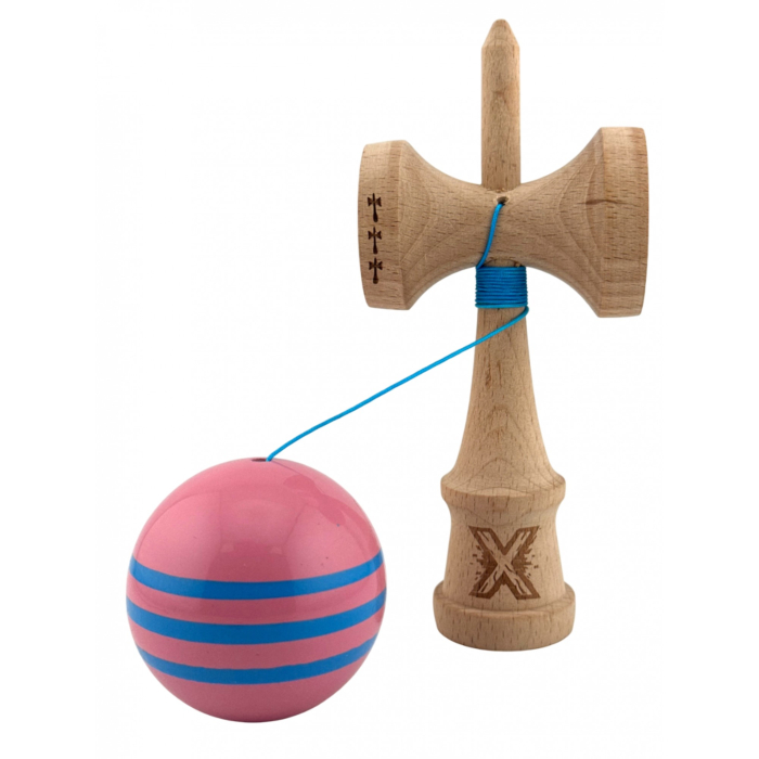 Kendama X Originala, Profesionala, Flippy, Big Cups V2, Super Sticky Legendary Cupe Mari, Rulment Metalic cu Ata 55 cm, Roz/Linii Albastre deschise [7]