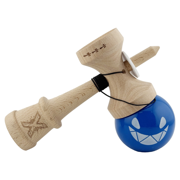 Kendama X Originala, Profesionala, Flippy, Crazy Smile, Super Sticky cu Cupe Mari KING SIZE V3, Gaura in Baza, Rulment Metalic, din lemn 18 cm, Ata 62/65 cm, Special Albastru [5]