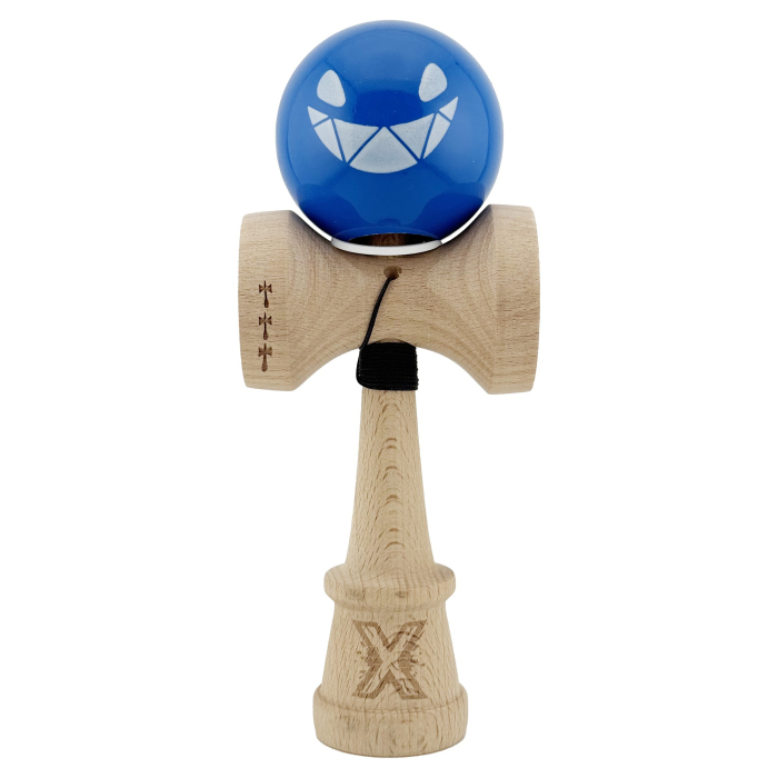 Kendama X Originala, Profesionala, Flippy, Crazy Smile, Super Sticky cu Cupe Mari KING SIZE V3, Gaura in Baza, Rulment Metalic, din lemn 18 cm, Ata 62/65 cm, Special Albastru [2]