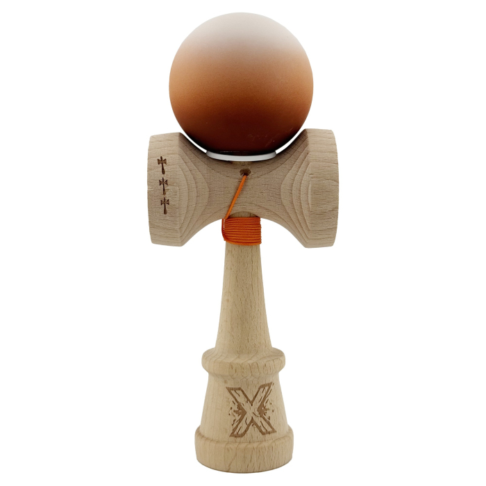 Kendama X Originala, Profesionala, Flippy, Cupe Mari KING SIZE V3, Rubber Grip, Gaura in Baza, Rulment Metalic, din lemn 18 cm, Ata 62/65 cm, Gradient Alb/Maro [2]