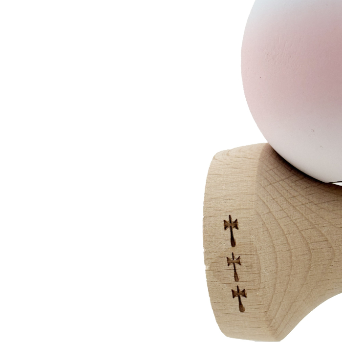 Kendama X Originala, Profesionala, Flippy, Cupe Mari KING SIZE V3, Rubber Grip, Gaura in Baza, Rulment Metalic, din lemn 18 cm, Ata 62/65 cm, Gradient Albastru deschis/Roz/Alb [7]