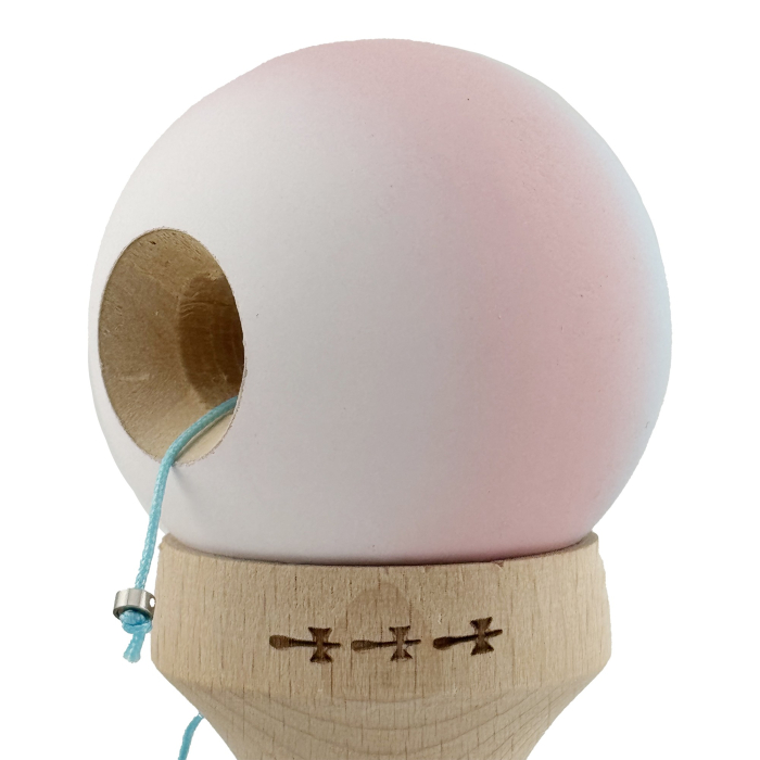 Kendama X Originala, Profesionala, Flippy, Cupe Mari KING SIZE V3, Rubber Grip, Gaura in Baza, Rulment Metalic, din lemn 18 cm, Ata 62/65 cm, Gradient Albastru deschis/Roz/Alb [6]