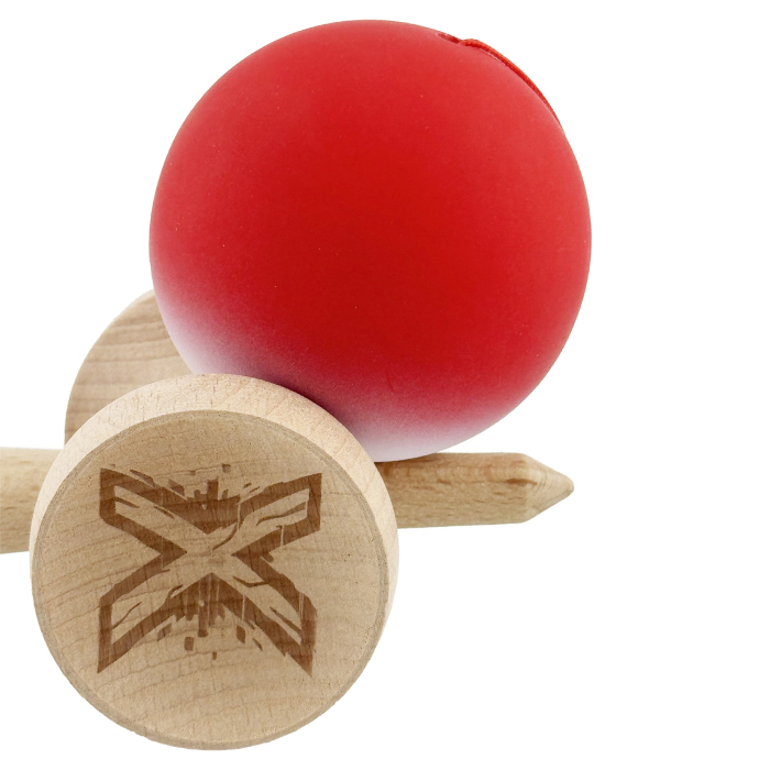 Kendama X Originala, Profesionala, Flippy, Cupe Mari KING SIZE V3, Rubber Grip, Gaura in Baza, Rulment Metalic, din lemn 18 cm, Ata 62/65 cm, Gradient Rosu/Alb [8]