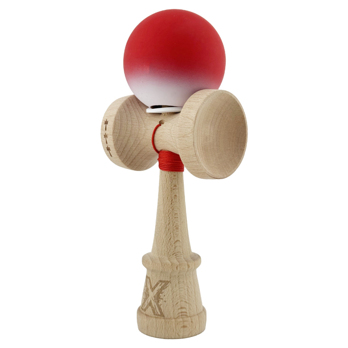 Kendama X Originala, Profesionala, Flippy, Cupe Mari KING SIZE V3, Rubber Grip, Gaura in Baza, Rulment Metalic, din lemn 18 cm, Ata 62/65 cm, Gradient Rosu/Alb [3]