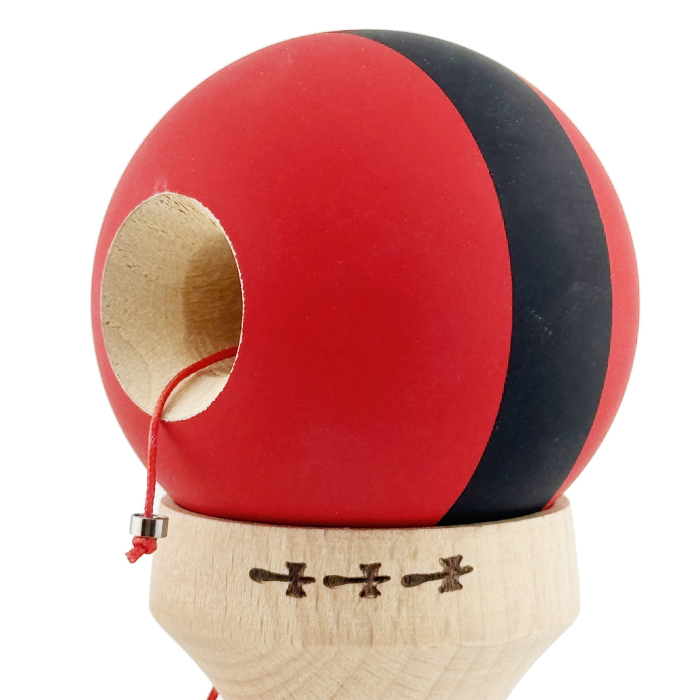 Kendama X Originala, Profesionala, Flippy, Cupe Mari KING SIZE V3, Rubber Grip, Gaura in Baza, Rulment Metalic, din lemn 18 cm, Ata 62/65 cm, M Bicolor Rosu Dublu/Negru [6]