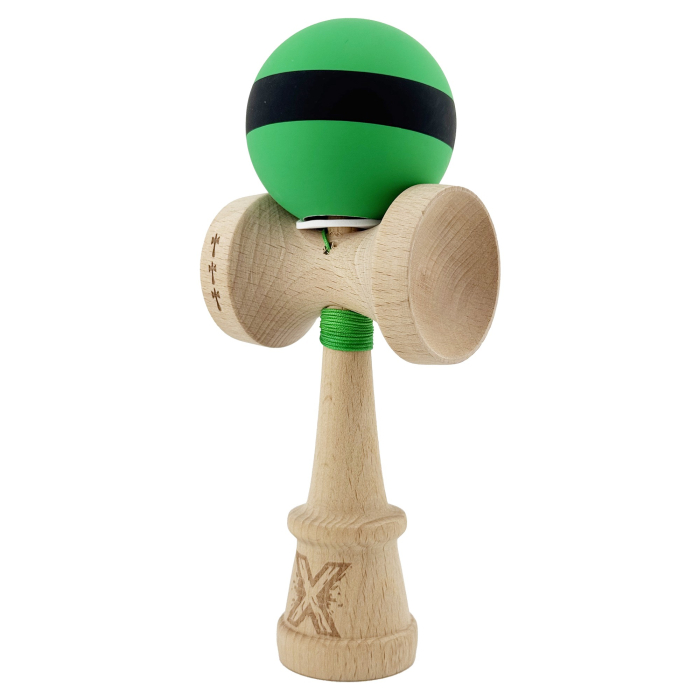 Kendama X Originala, Profesionala, Flippy, Cupe Mari KING SIZE V3, Rubber Grip, Gaura in Baza, Rulment Metalic, din lemn 18 cm, Ata 62/65 cm, M Bicolor Verde Dublu/Negru [3]
