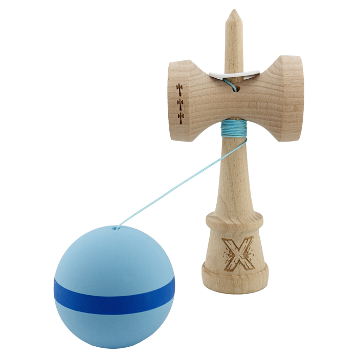 *LICHIDARE STOC* Kendama X Originala, Profesionala, Flippy, Cupe Mari KING SIZE V3, Rubber Grip, Gaura in Baza, Rulment Metalic, din lemn 18 cm, Ata 62/65 cm, M Bleu/Albastru/Bleu [4]