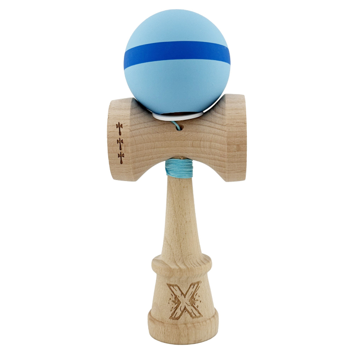 *LICHIDARE STOC* Kendama X Originala, Profesionala, Flippy, Cupe Mari KING SIZE V3, Rubber Grip, Gaura in Baza, Rulment Metalic, din lemn 18 cm, Ata 62/65 cm, M Bleu/Albastru/Bleu [2]