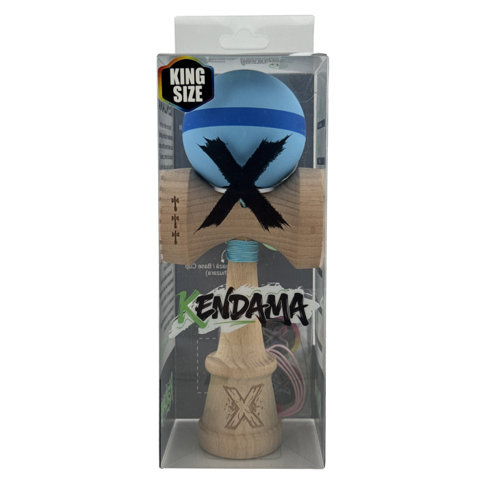 *LICHIDARE STOC* Kendama X Originala, Profesionala, Flippy, Cupe Mari KING SIZE V3, Rubber Grip, Gaura in Baza, Rulment Metalic, din lemn 18 cm, Ata 62/65 cm, M Bleu/Albastru/Bleu [6]