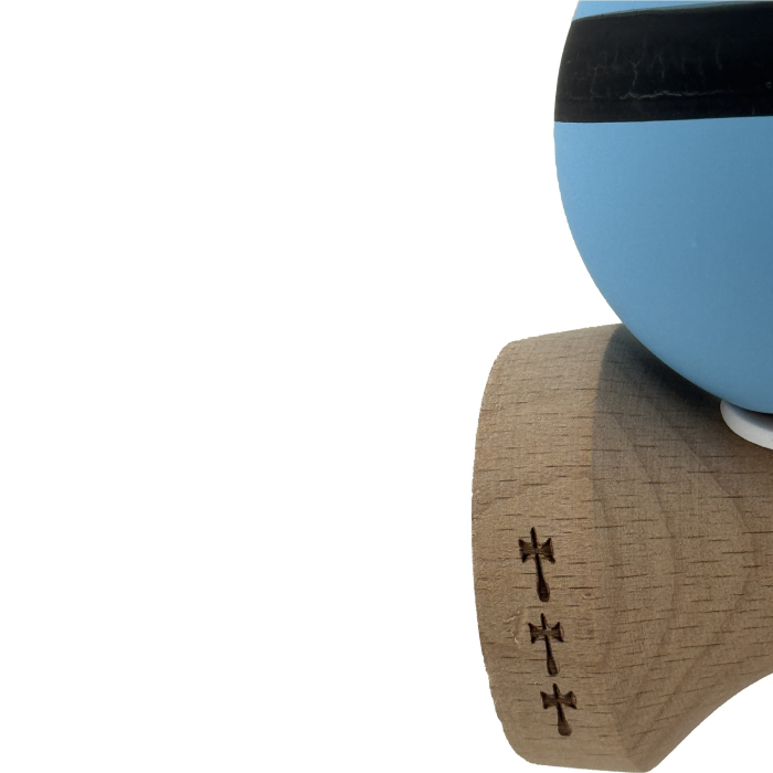 Kendama X Originala, Profesionala, Flippy, Cupe Mari KING SIZE V3, Rubber Grip, Gaura in Baza, Rulment Metalic, din lemn 18 cm, Ata 62/65 cm, M Bleu/Negru/Bleu [8]