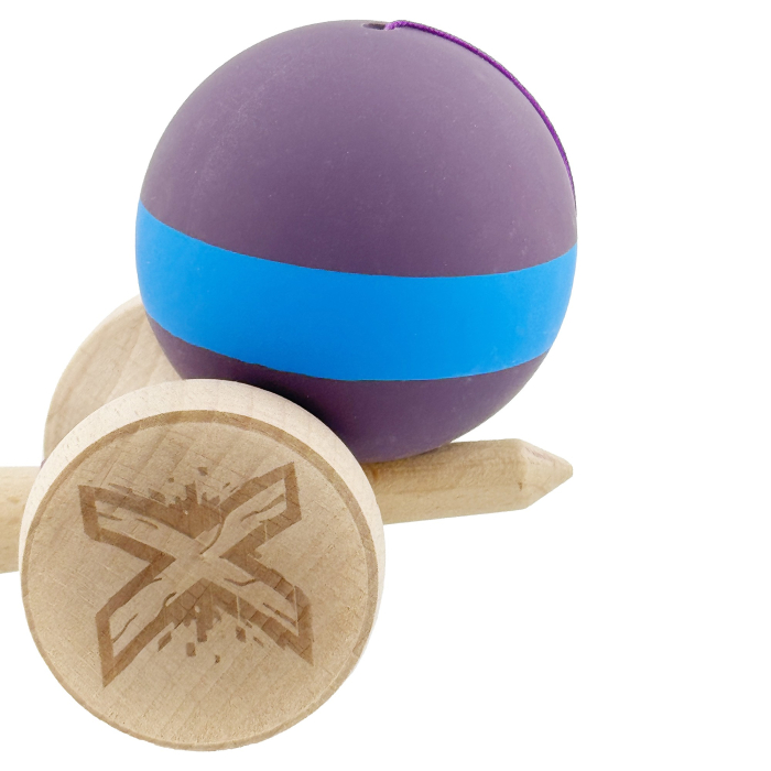 Kendama X Originala, Profesionala, Flippy, Cupe Mari KING SIZE V3, Rubber Grip, Gaura in Baza, Rulment Metalic, din lemn 18 cm, Ata 62/65 cm, M Mov/Albastru/Mov [9]