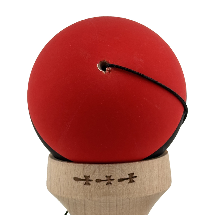 Kendama X Originala, Profesionala, Flippy, Cupe Mari KING SIZE V3, Rubber Grip, Gaura in Baza, Rulment Metalic, din lemn 18 cm, Ata 62/65 cm, M Rosu/Negru/Galben [10]