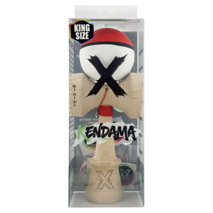Kendama X Originala, Profesionala, Flippy, Cupe Mari KING SIZE V3, Rubber Grip, Gaura in Baza, Rulment Metalic, din lemn 18 cm, Ata 62/65 cm, S Bicolor Rosu/Alb [6]