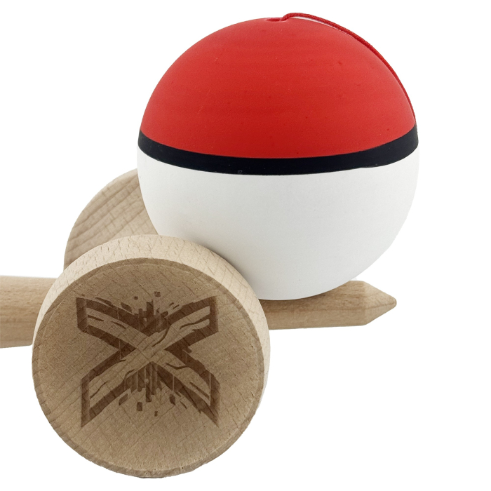 Kendama X Originala, Profesionala, Flippy, Cupe Mari KING SIZE V3, Rubber Grip, Gaura in Baza, Rulment Metalic, din lemn 18 cm, Ata 62/65 cm, S Bicolor Rosu/Alb [9]