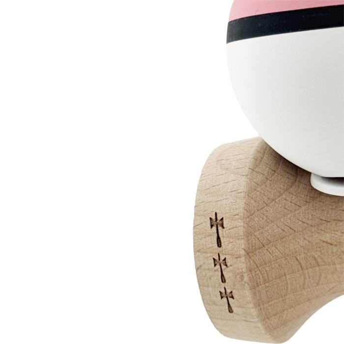 Kendama X Originala, Profesionala, Flippy, Cupe Mari KING SIZE V3, Rubber Grip, Gaura in Baza, Rulment Metalic, din lemn 18 cm, Ata 62/65 cm, S Bicolor Roz/Alb [8]