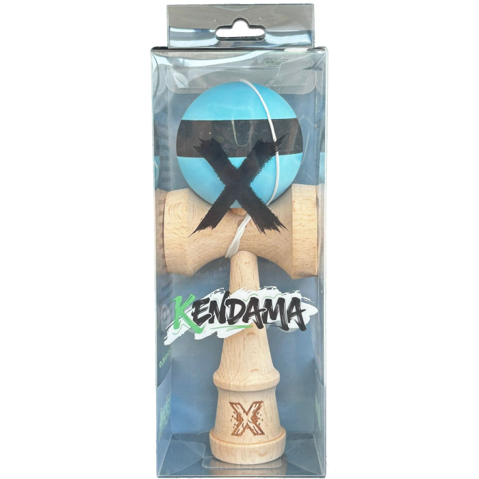 Kendama X Originala, Profesionala, Flippy, din Lemn, 18 cm, Rubber Grip, Dungi Albastru/Negru [3]