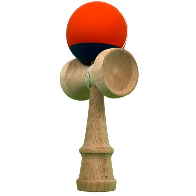 Kendama X Originala, Profesionala, Flippy, din Lemn, 18 cm, Rubber Grip, Portocaliu/Albastru inchis [2]