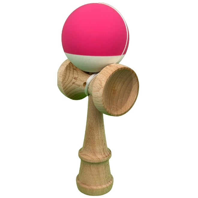 Kendama X Originala, Profesionala, Flippy, din Lemn, 18 cm, Rubber Grip, Roz inchis/Alb [2]