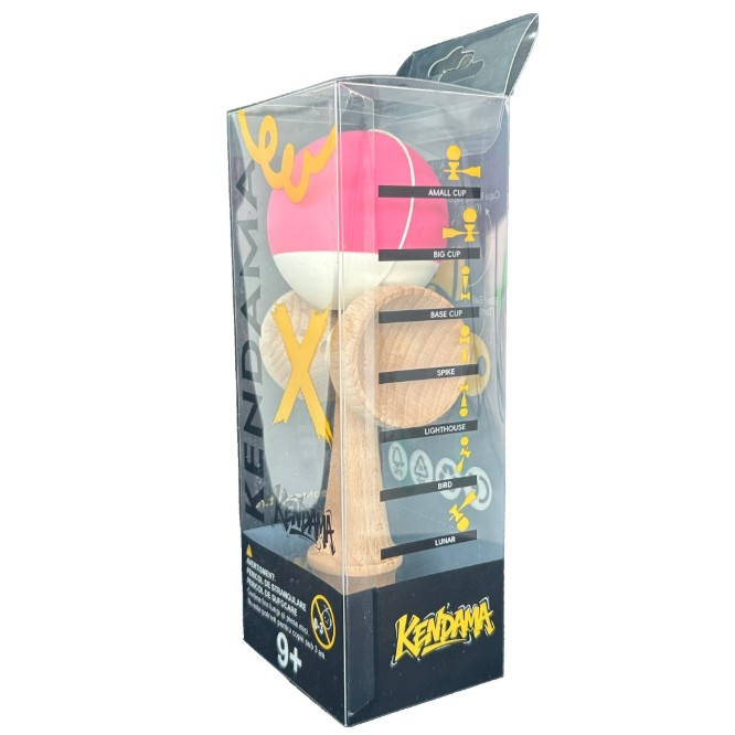 Kendama X Originala, Profesionala, Flippy, din Lemn, 18 cm, Rubber Grip, Roz inchis/Alb [4]