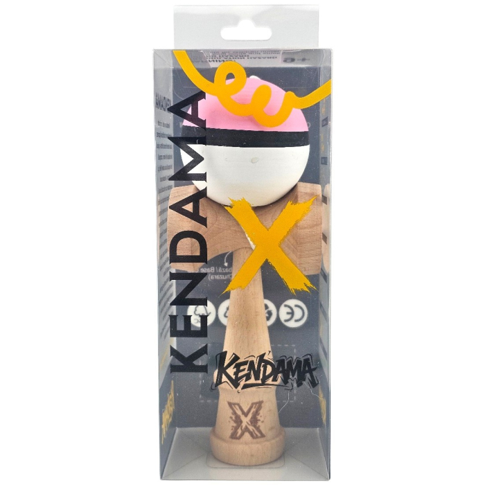 Kendama X Originala, Profesionala, Flippy, din Lemn, 18 cm, Rubber Grip, Roz/Negru/Alb [4]