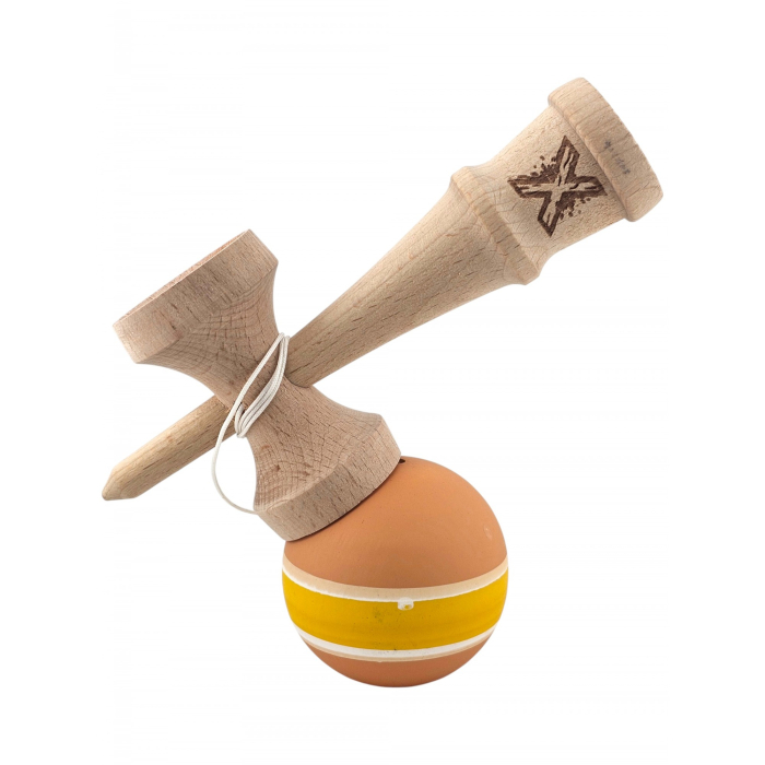 Lichidare de stoc Kendama X Originala, Profesionala, Flippy, din Lemn cu Bila cu Invelis din Cauciuc, 18 x 6 x 7 cm, Rubber Grip, Portocaliu/Galben/Alb [4]