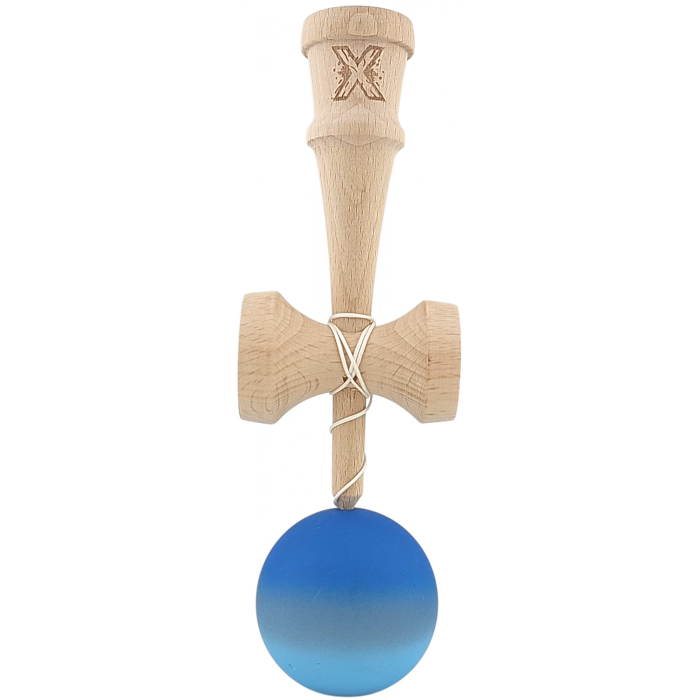 Kendama X Originala, Profesionala, Flippy, din Lemn, Rubber Grip, 18 cm, Albastru/Alb [3]