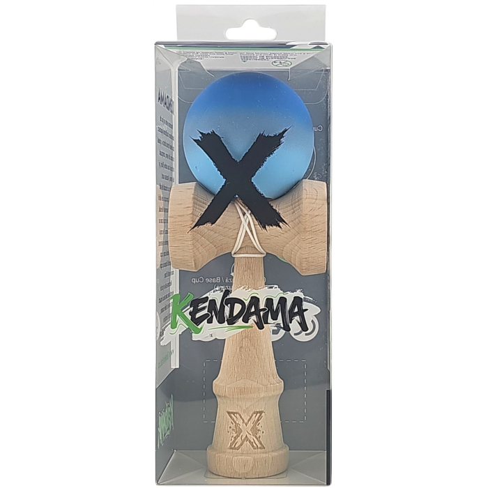 Kendama X Originala, Profesionala, Flippy, din Lemn, Rubber Grip, 18 cm, Albastru/Alb [5]