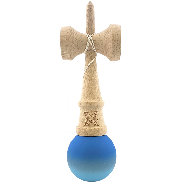 Kendama X Originala, Profesionala, Flippy, din Lemn, Rubber Grip, 18 cm, Albastru/Alb [2]
