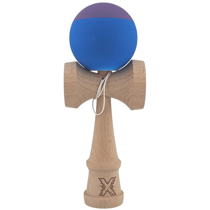 Kendama X Originala, Profesionala, Flippy, din Lemn, Rubber Grip, 18 cm, Albastru/Mov [1]