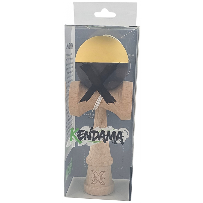 Kendama X Originala, Profesionala, Flippy, din Lemn, Rubber Grip, 18 cm, Galben/Negru [4]