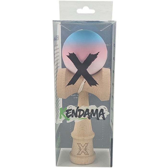 Kendama X Originala, Profesionala, Flippy, din Lemn, Rubber Grip, 18 cm, Gradient Albastru/Roz/Alb [4]