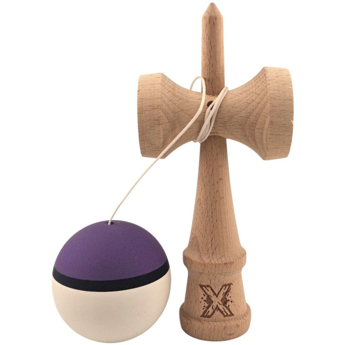 Kendama X Originala, Profesionala, Flippy, din Lemn, Rubber Grip, 18 cm, Mov/Negru/Alb [2]
