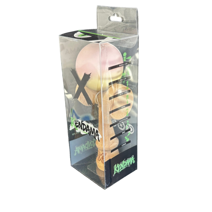Kendama X Originala, Profesionala, Flippy, din Lemn, Rubber Grip, 18 cm, Roz/Galben [4]