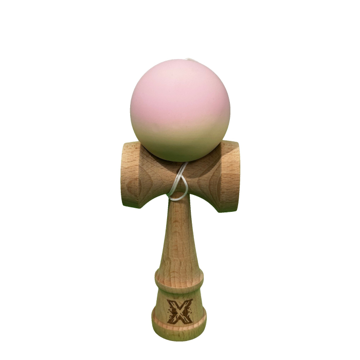 Kendama X Originala, Profesionala, Flippy, din Lemn, Rubber Grip, 18 cm, Roz/Galben [1]