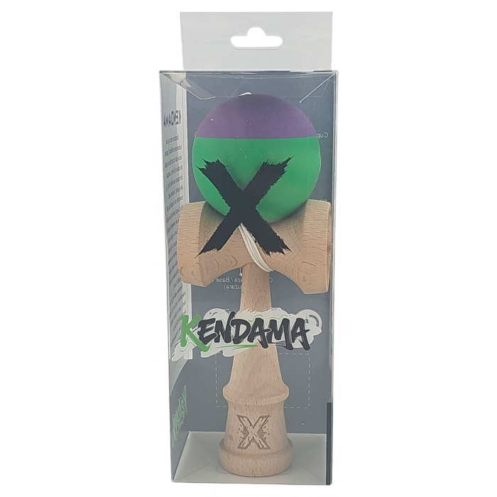 Kendama X Originala, Profesionala, Flippy, din Lemn, Rubber Grip, 18 cm, Verde/Mov [4]