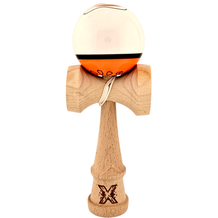Kendama X Originala, Profesionala, Flippy, din Lemn, Super Sticky, 18 cm, Alb/Portocaliu [1]