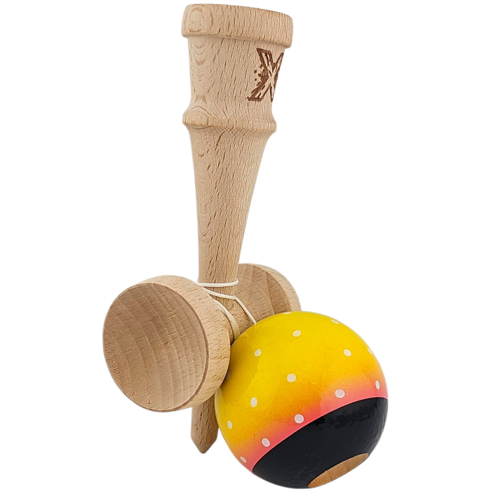 Kendama X Originala, Profesionala, Flippy, din Lemn, Super Sticky, 18 cm, Galben/Roz/Negru [2]