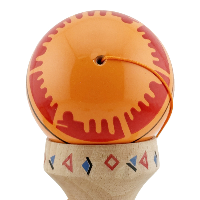 Kendama X Originala, Profesionala, Flippy, DRAGON Series, Super Sticky cu Cupe Mari King Size V3, Rulment Metalic si Gaura in Baza, din Lemn 18 cm, Ata 62/65 cm, Portocaliu/Negru [10]