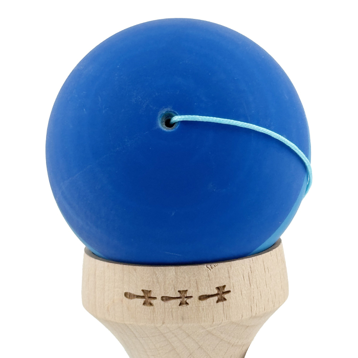 Kendama X Originala, Profesionala, Flippy, Rubber Grip, Cupe Mari KING SIZE V3, Gaura in Baza, Rulment Metalic, din lemn 18 cm, Ata 62/65 cm, Bicolor Albastru/Albastru deschis [10]