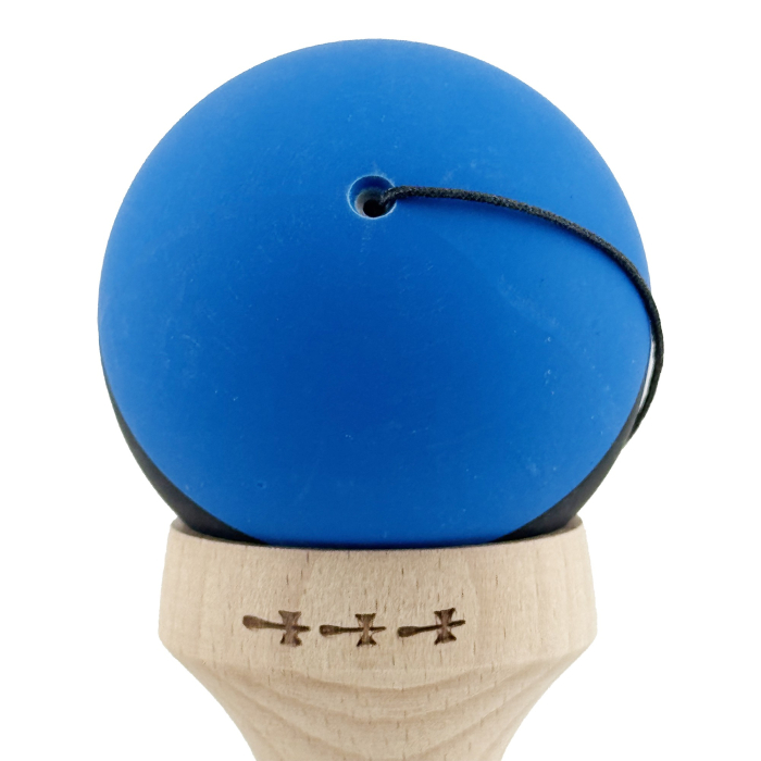 Kendama X Originala, Profesionala, Flippy, Rubber Grip, Cupe Mari KING SIZE V3, Gaura in Baza, Rulment Metalic, din lemn 18 cm, Ata 62/65 cm, Bicolor Albastru/Negru [10]