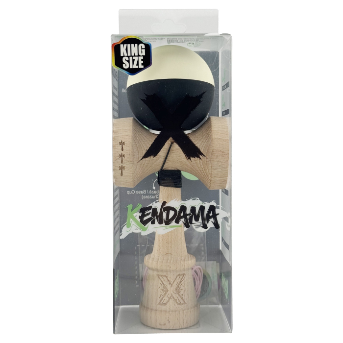 Kendama X Originala, Profesionala, Flippy, Rubber Grip, Cupe Mari KING SIZE V3, Gaura in Baza, Rulment Metalic, din lemn 18 cm, Ata 62/65 cm, Bicolor Galben/Negru [6]