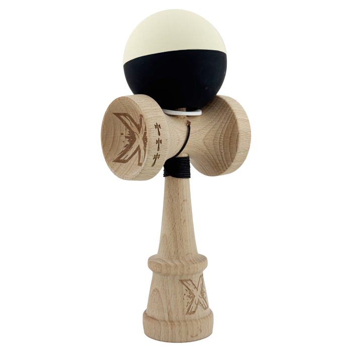 Kendama X Originala, Profesionala, Flippy, Rubber Grip, Cupe Mari KING SIZE V3, Gaura in Baza, Rulment Metalic, din lemn 18 cm, Ata 62/65 cm, Bicolor Galben/Negru [1]