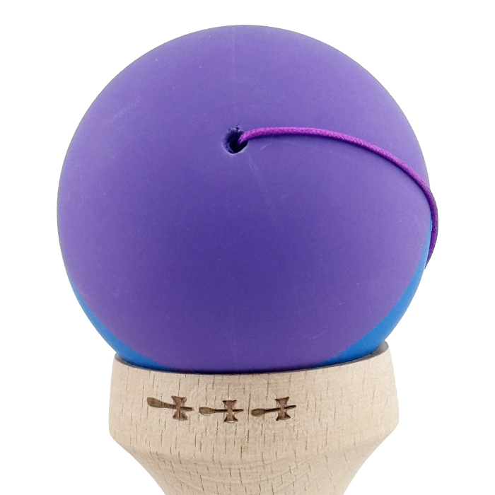 Kendama X Originala, Profesionala, Flippy, Rubber Grip, Cupe Mari KING SIZE V3, Gaura in Baza, Rulment Metalic, din lemn 18 cm, Ata 62/65 cm, Bicolor Mov/Albastru [10]