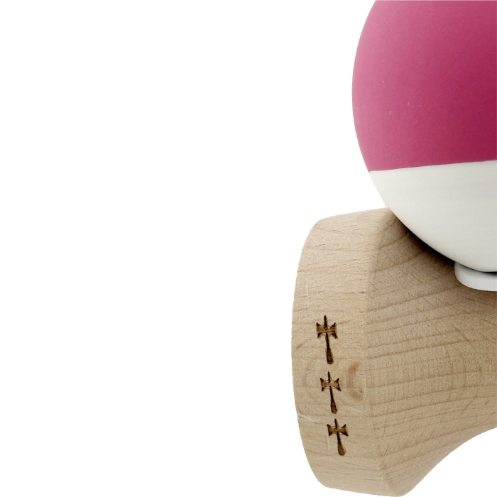 Kendama X Originala, Profesionala, Flippy, Rubber Grip, Cupe Mari KING SIZE V3, Gaura in Baza, Rulment Metalic, din lemn 18 cm, Ata 62/65 cm, Bicolor Roz inchis/Alb [8]